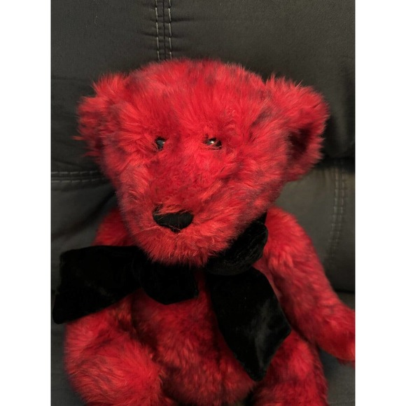 Valentine's Day Teddy Bear Plush 18" Stuffed Animal Black Velvet Ribbon Heart - Picture 3 of 5